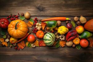 ringraziamento sfondo con frutta e verdure foto