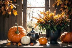 ai generato autunno ancora vita ringraziamento raccogliere rustico stile ai generativo foto