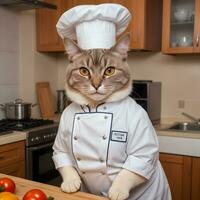 ritratto gatto capocuoco nel il cucina ai generativo foto