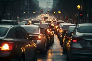 ai generato traffico marmellata su il strada bokeh stile sfondo foto