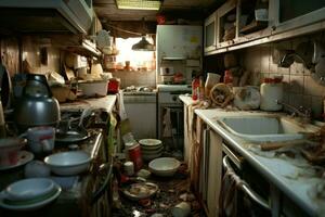 disordinato cucina sporco caos. creare ai foto