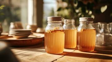 ai generato generativo ai, fatti in casa fermentato kombucha bere, salutare Tè, naturale probiotico aromatizzato bevanda foto