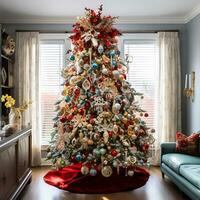 ai generato Natale albero decorato con ornamento generato di ai foto