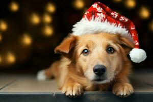 ai generato Natale feste con un' amabile cane festeggiare con festivo decorazioni e vacanza gioia ai generato foto