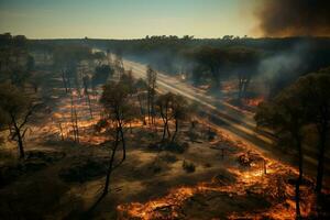 wildfire foresta fuoco inghiotte boschi fuoco si diffonde selvaggiamente ai generato foto