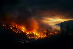 wildfire foresta fuoco inghiotte boschi fuoco si diffonde selvaggiamente ai generato foto