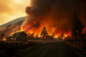 wildfire foresta fuoco inghiotte boschi fuoco si diffonde selvaggiamente ai generato foto