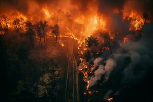 wildfire foresta fuoco inghiotte boschi fuoco si diffonde selvaggiamente ai generato foto