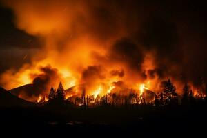 wildfire foresta fuoco inghiotte boschi fuoco si diffonde selvaggiamente ai generato foto