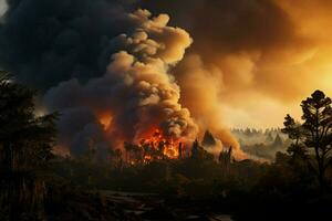 wildfire foresta fuoco inghiotte boschi fuoco si diffonde selvaggiamente ai generato foto