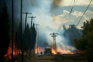 wildfire foresta fuoco inghiotte boschi fuoco si diffonde selvaggiamente ai generato foto