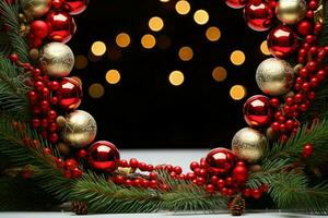 ai generato rustico Natale ghirlanda ornamenti un' faro di yuletide fascino ai generato foto
