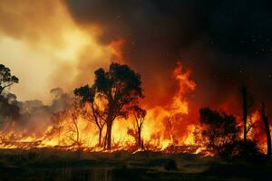 wildfire foresta fuoco inghiotte boschi fuoco si diffonde selvaggiamente ai generato foto