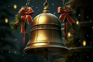 ai generato brillante Natale campana tintinnio campane squillo, diffusione vacanza rallegrare con festivo gioia ai generato foto
