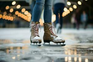 ai generato festivo ghiaccio pattinando un' inverno gioia quello cattura il Natale spirito ai generato foto