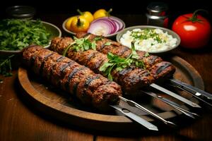 succoso infilzato seekh kabab un' acquolina in bocca miscela di spezie e grigliato bontà ai generato foto