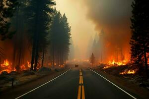 wildfire foresta fuoco inghiotte boschi fuoco si diffonde selvaggiamente ai generato foto