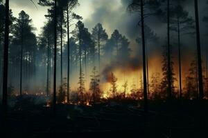 wildfire foresta fuoco inghiotte boschi fuoco si diffonde selvaggiamente ai generato foto