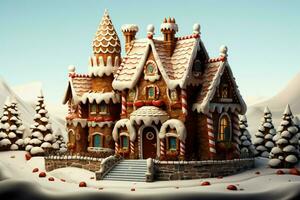 ai generato Natale Pan di zenzero Casa magico Fata racconto castello nel nevoso inverno di zuccherino sogni ai generato foto