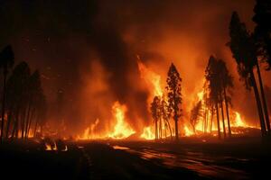 wildfire foresta fuoco inghiotte boschi fuoco si diffonde selvaggiamente ai generato foto