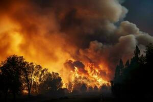 wildfire foresta fuoco inghiotte boschi fuoco si diffonde selvaggiamente ai generato foto