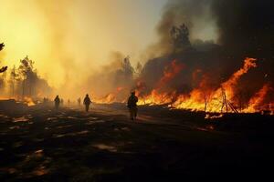 wildfire foresta fuoco inghiotte boschi fuoco si diffonde selvaggiamente ai generato foto