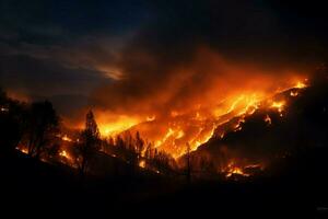 wildfire foresta fuoco inghiotte boschi fuoco si diffonde selvaggiamente ai generato foto