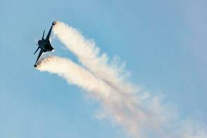 belga aria vigore lockheed f-16 combattente falco combattente Jet aereo volare. aviazione e militare aereo. foto