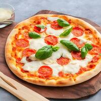 ai generato appena italiano Pizza con Mozzarella formaggio fetta generativo ai foto