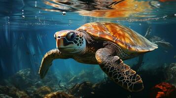 ai generato un' tartaruga nuoto nel il oceano con alcuni corallo foto