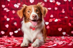 ai generato. cane circondato di San Valentino amore foto