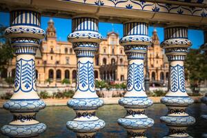 ceramica ponte dentro plaza de espana nel siviglia, Spagna. foto