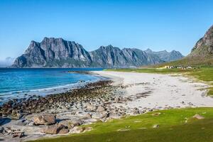 bellissimo Visualizza per uovo spiaggia nel Norvegia, lofoten isole foto