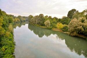 un' fiume circondato di alberi e verde erba foto