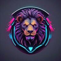 gamer Leone logo, minimalismo, vettore, neon leggero foto