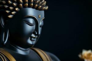 ai generato avvicinamento di Budda statua nel buddista tempio foto