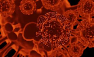 sfondo rosso coronavirus 3d. casi di ceppi influenzali pericolosi come una pandemia di salute medica protezione dall'influenza con il vaccino foto