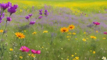 ai generato un' sinfonia di molla, un' prato dipinto nel della natura Fiore di campo tavolozza. ai generato foto