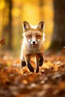 ai generato rosso Volpe nel il autunno foresta. bellissimo selvaggio animale nel natura. foto