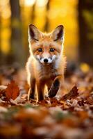 ai generato rosso Volpe nel il autunno foresta. bellissimo selvaggio animale nel natura. foto