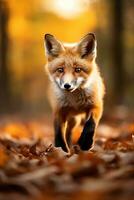 ai generato rosso Volpe nel il autunno foresta. bellissimo selvaggio animale nel natura. foto