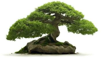 ai generato bellissimo Bonsai pianta nel un' pietra pezzo sembra naturale con isolato su bianca sfondo. foto