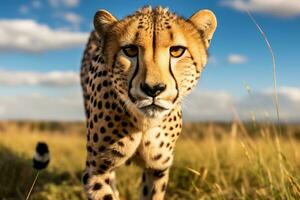 ai generato ritratto di un' bambino ghepardo con grande occhi foto