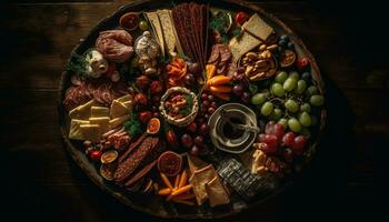 ai generato un' buongustaio messicano pasto con grigliato carne, fresco la verdura, e salsa generato di ai foto