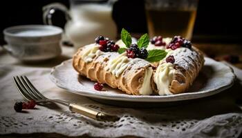 ai generato freschezza di estate frutti di bosco su un' di legno tavolo, un' buongustaio diletto generato di ai foto