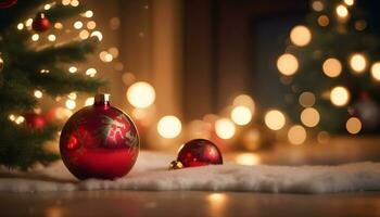 ai generato Natale i regali su il pavimento vicino un' Natale albero foto