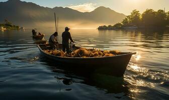 ai generato pesca Comunità attivamente impegnato nel sostenibile pesca metodi foto