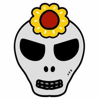 cranio con fiore cartone animato icona foto