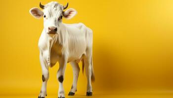 ai generato carino agnello pascolo nel verde prato su un' azienda agricola generato di ai foto