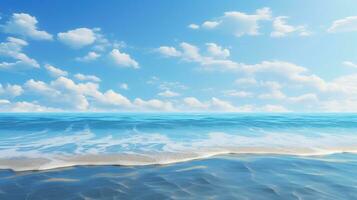 ai generato paesaggio marino con un' largo orizzonte e blu cielo foto